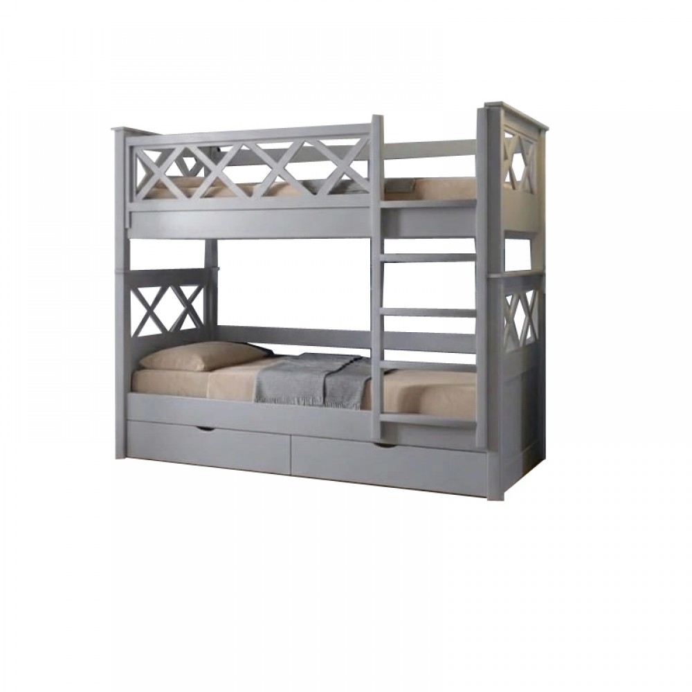 Двухъярусная детская кровать Mebigrand Мальта Светло-серый (RAL7040) 80х190 см с ящиками (MBG-2297)