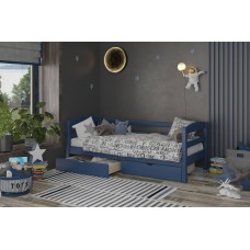 Дитяче ліжко Mebigrand Чикаго Літл Синій (S 7010 R 90B) 90х200 см із заднім бортиком та ящиками (DMBG-2608)