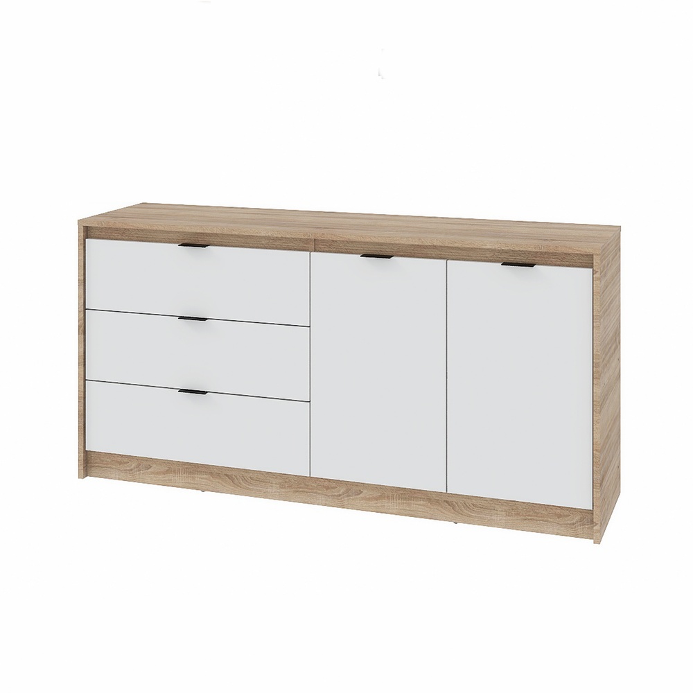 Большой комод с дверями и 3-мя ящиками Эверест Сити-1500 150,2х38х74,6 Дуб сонома/Белый (EVR-071102)