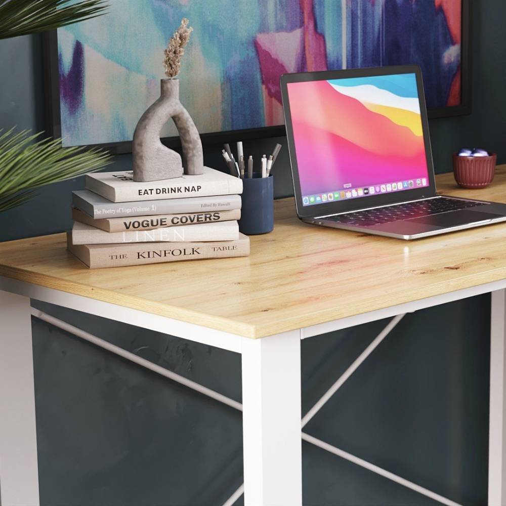 Письменный стол Ferrum-decor Драйв 750x1400x700 Белый металл ДСП Дуб Артизан 32 мм (FRD-103420)