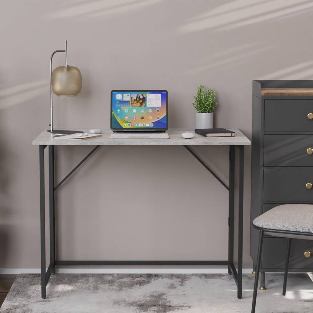 Стол раскладной Морис Ferrum-decor 750x1000x600 Черный металл ДСП Бетон 16 мм (FRD-104675)