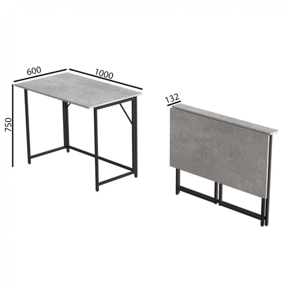 Стол раскладной Морис Ferrum-decor 750x1000x600 Черный металл ДСП Бетон 16 мм (FRD-104675)
