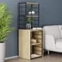 Стол-тумба трансформер Смарт 3/2 с этажеркой Ferrum-decor 1430x1450x600 Черный металл ДСП Дуб Сонома 16 мм (FRD-105119)
