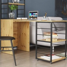 Стол-тумба трансформер Смарт 3/2 с этажеркой Ferrum-decor 1430x1450x600 Черный металл ДСП Дуб Артизан 16 мм (FRD-105121)
