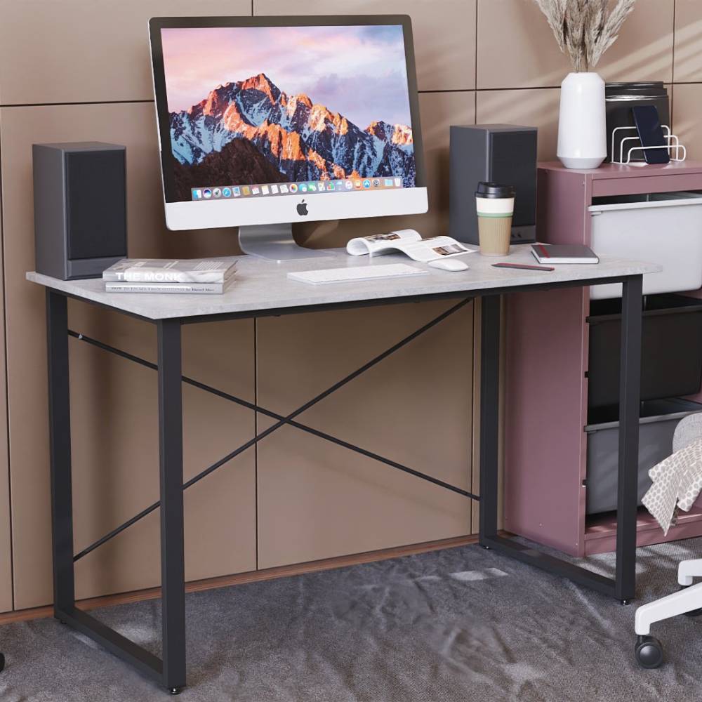 Стол письменный Дейв Ferrum-decor 750x1400x600 Черный металл ДСП Бетон 16 мм (FRD-106446)