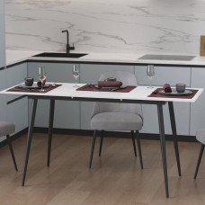 Стіл кухонний розкладний Данді на конусних ногах Ferrum-decor 75x120 160)x70 Чорний метал ДСП Білий 16 мм (FRD-106783)
