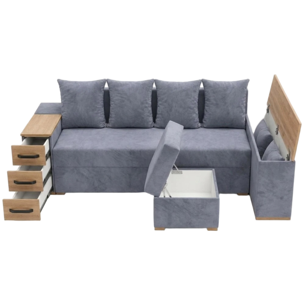 Угловой ортопедический диван Мекко Cube Shuttle 2600x1430 Pocket Spring Cocos II категория Allure Premium Cool Grey (MEK-161140)