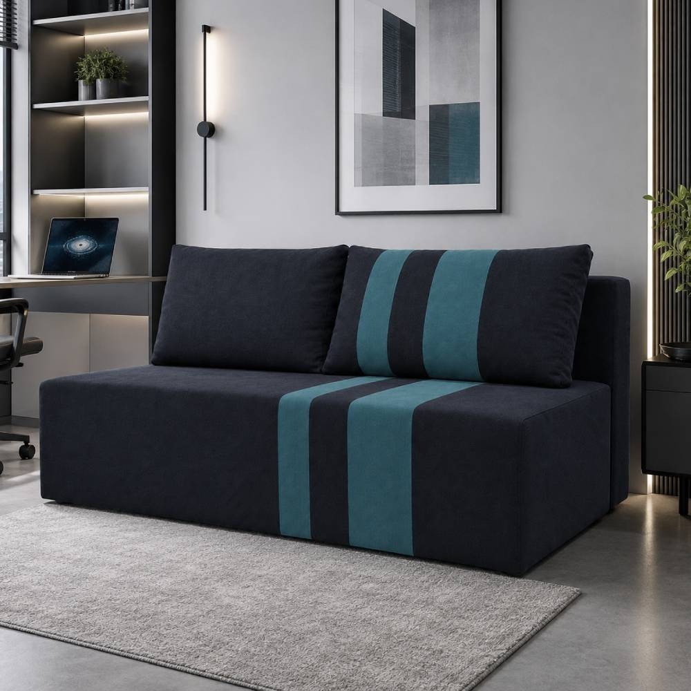 Ортопедичний диван Мекко Cool 1900*860 мм Bonel Standart Hard Plus II категорія тканини Allure Premium Graphite/Aqua(MEK-161292)