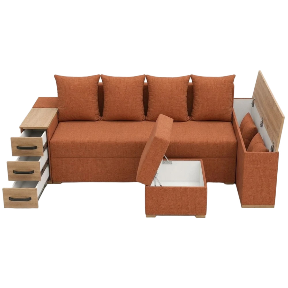 Угловой ортопедический диван Мекко Cube Shuttle 2600x1430 Pocket Spring Cocos III категория Austin 9 Rust (MEK-161141)