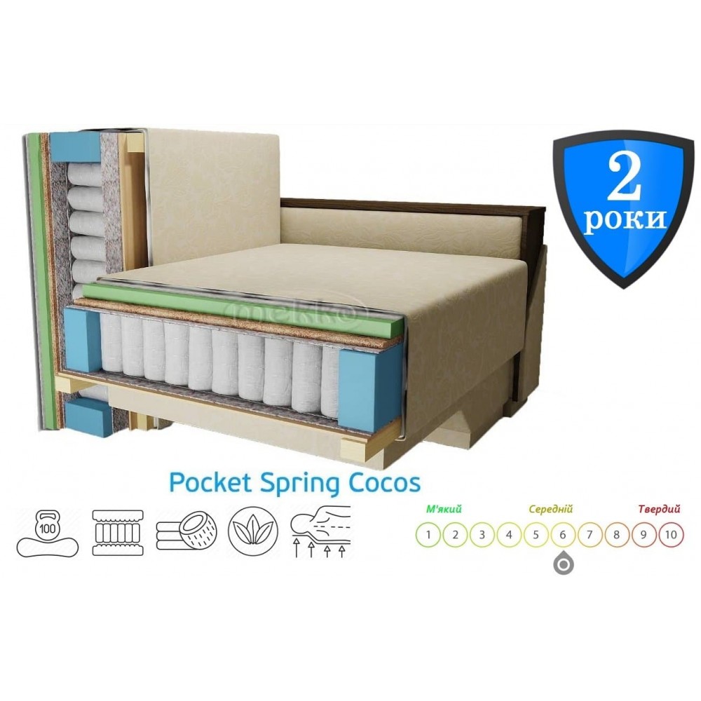 Диван прямий Мекко Monaco 2170х930 Pocket Spring Cocos I категорія Riviera 041 (MEK-161722)
