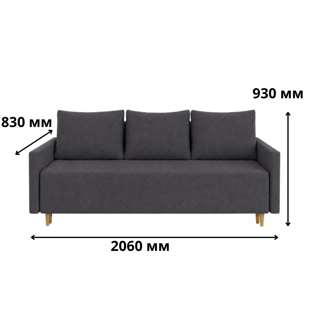 Диван прямий Mekko Madrid 2060*830 Ergo II категорія Allure Premium Dark Grey (MEK-161353)
