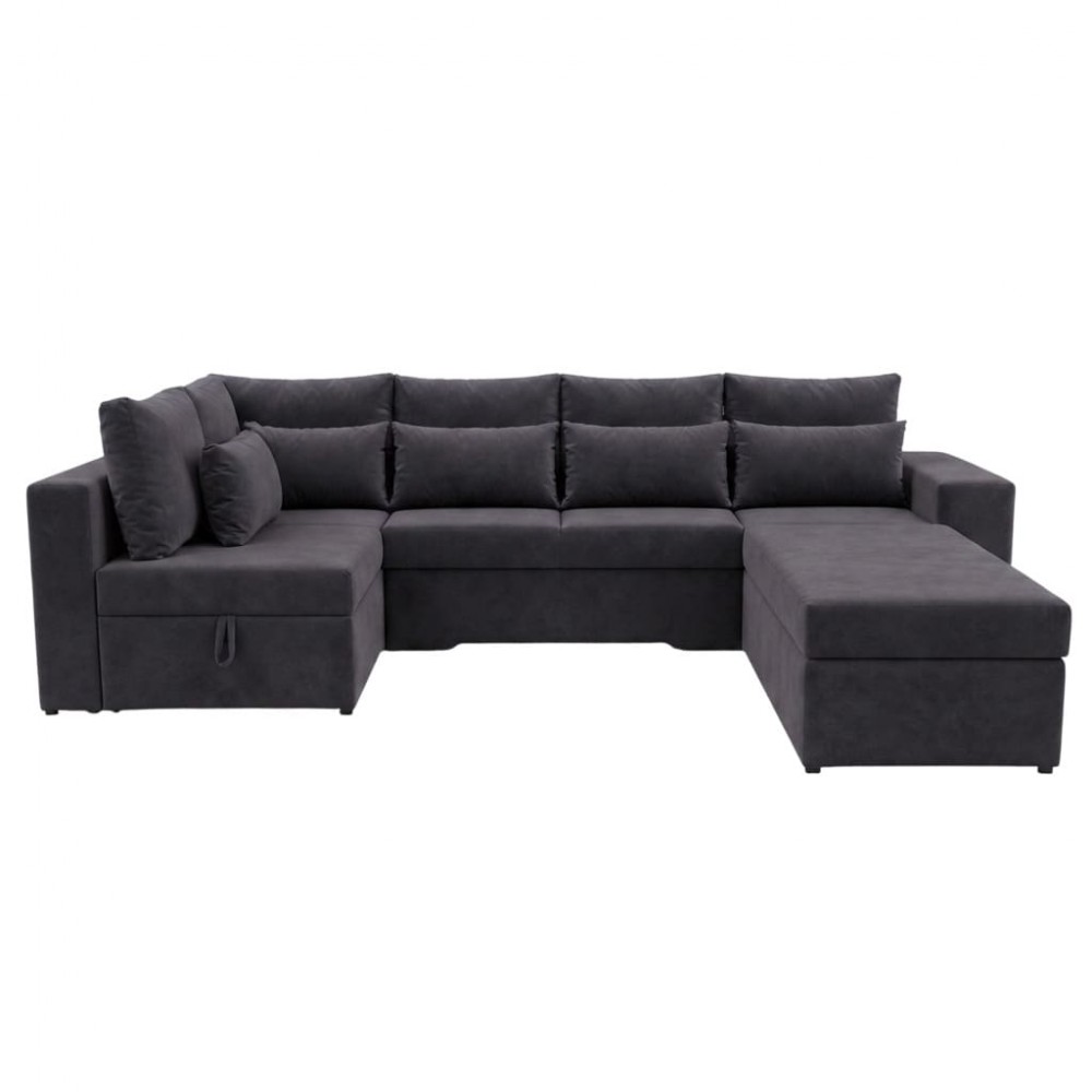 Угловой ортопедический диван Мекко Chester II 3400×1800 + пуф 1340×680 Lux II категория Allure Premium Dark Grey (MEK-161703)