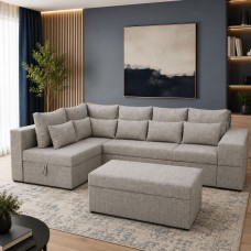Кутовий ортопедичний диван Мекко Chester II 3400х1800 + пуф 1340х680 Lux IV категорія Bestseller Bone (MEK-161705)