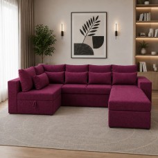 Кутовий ортопедичний диван Мекко Chester II 3400х1800 + пуф 1340х680 Gold тканина Bagama 23 (MEK-161706)