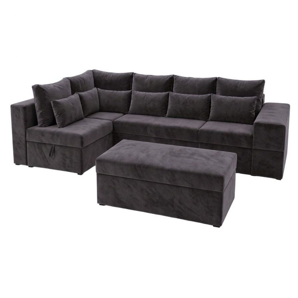 Кутовий ортопедичний диван Мекко Chester II 3400х1800 + пуф 1340х680 Bonel Standart Hard Plus II категорія Allure Premium Dark Grey (MEK-161698)