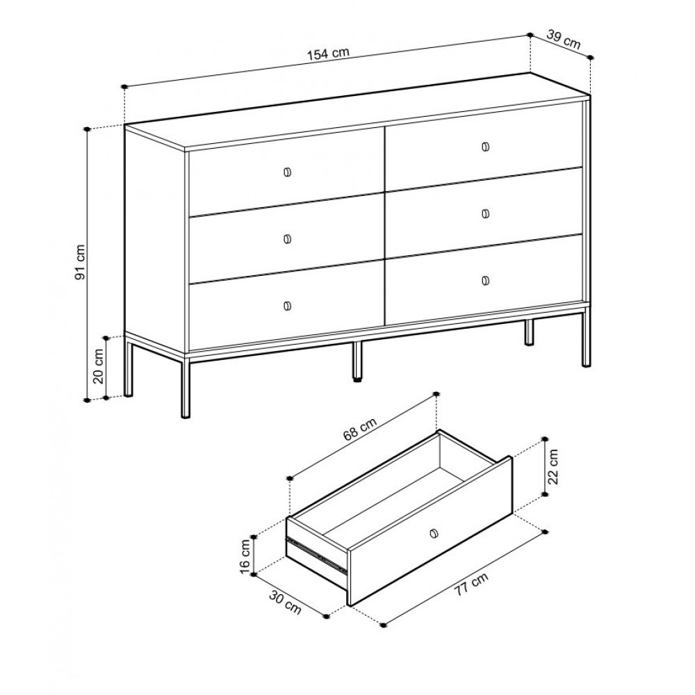Комод Perfect Home Моно/Mono с 6 ящиками и золотыми ножками MKS154 Беж песочный (PFH-091209)