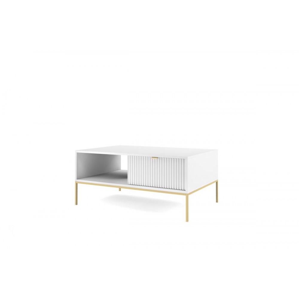 Стол журнальный Perfect Home Новая/Nova с 2 ящиками и золотыми ножками L104 Белый (PFH-091249)