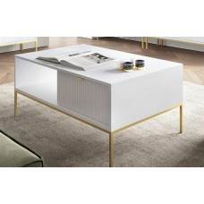 Стіл журнальний Perfect Home Нова / Nova з 2 шухлядами та золотими ніжками L104 Білий (PFH-091249)