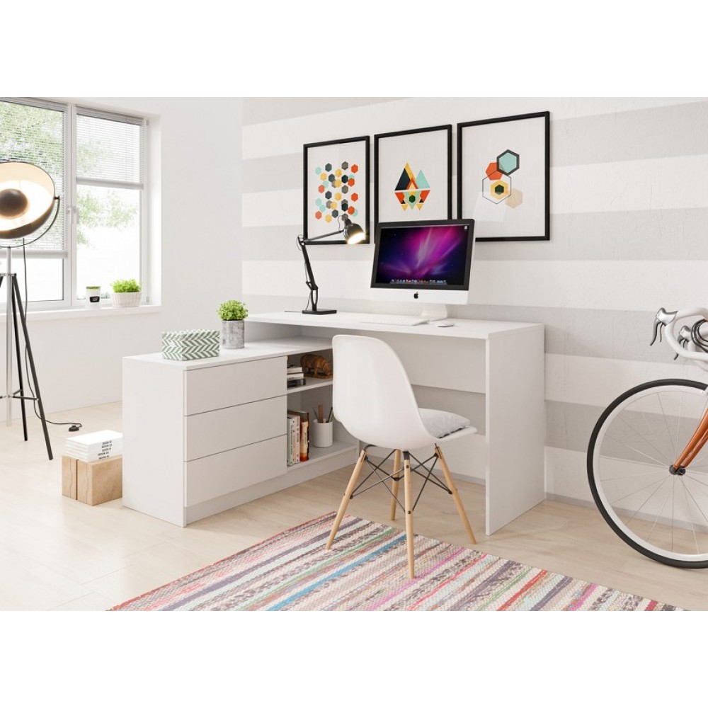 Стол офисный письменный Perfect Home Тео / Teo 3S/138 с 3 ящиками Белый (PFH-091165)