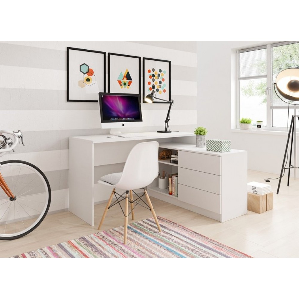 Стол офисный письменный Perfect Home Тео / Teo 3S/138 с 3 ящиками Белый (PFH-091165)