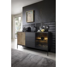 Комод з підсвіткою Perfect Home Сенто / Sento KSZ154 2-дверний з 3 шухлядами Чорний/дуб вотан (PFH-091487)