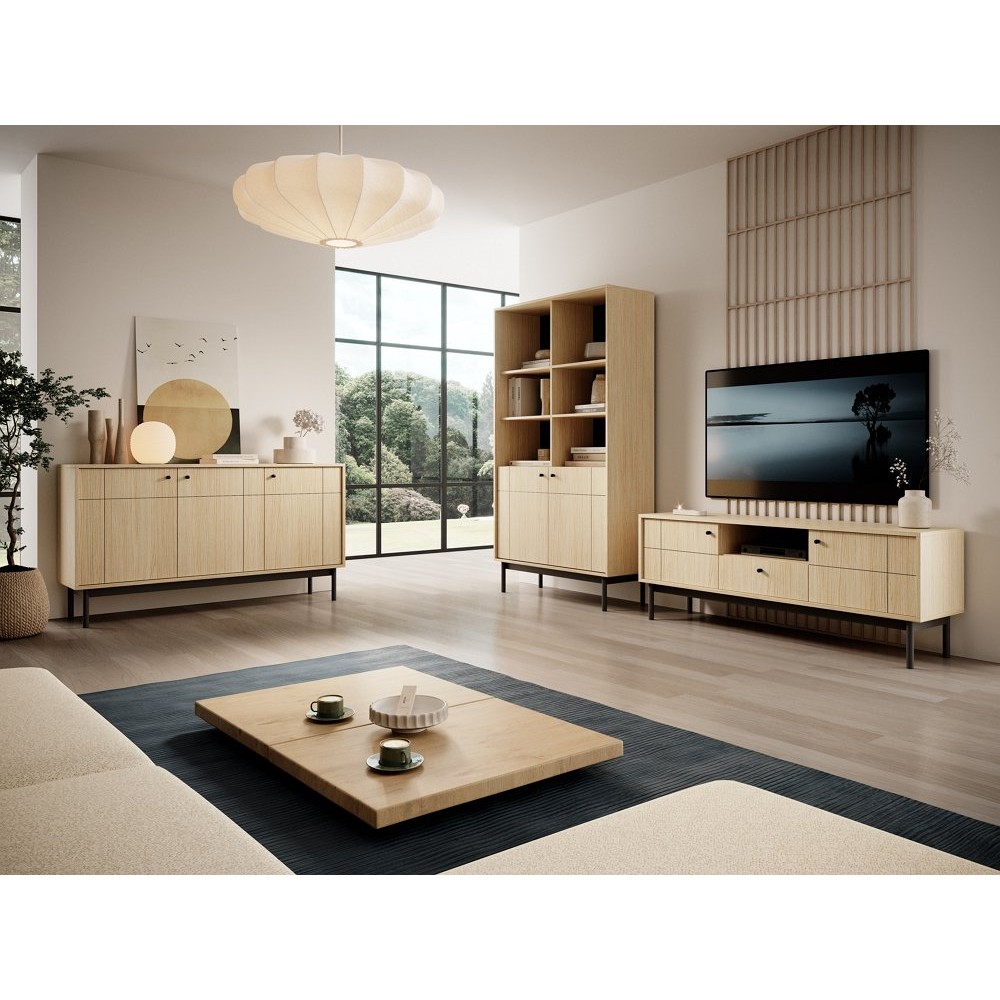 Стеллаж Perfect Home Джапанди / Japandi R104 2-дверный Дуб линеа (PFH-091465)