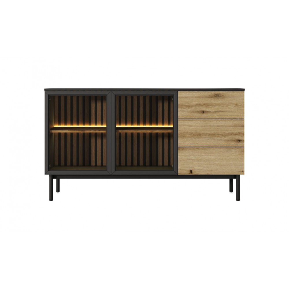 Комод с подсветкой Perfect Home Ланг/Lang 2-дверный с 3 ящиками 2D3S/150 Черный/дуб эвок (PFH-091143)