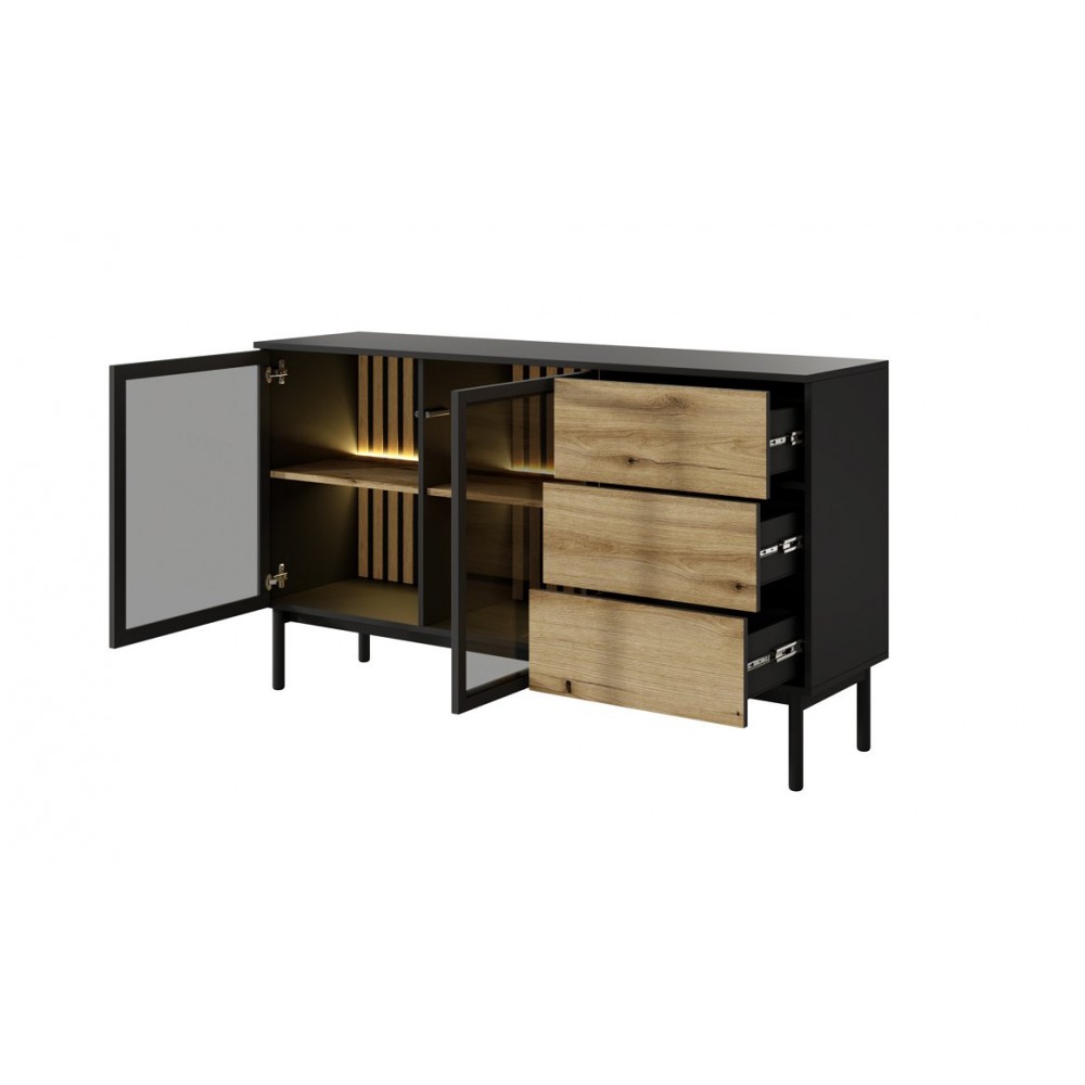 Комод с подсветкой Perfect Home Ланг/Lang 2-дверный с 3 ящиками 2D3S/150 Черный/дуб эвок (PFH-091143)