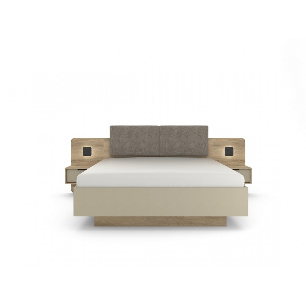 Ліжко (каркас) Perfect Home Летто / Letto 160 двоспальне з тумбами приліжковими та підсвіткою Дуб терра темний/сірий кам'яний (PFH-092038)