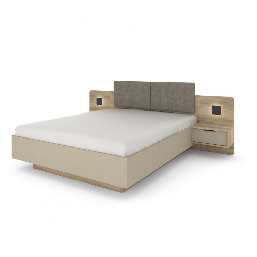Ліжко (каркас) Perfect Home Летто / Letto 160 двоспальне з тумбами приліжковими та підсвіткою Дуб терра темний/сірий кам'яний (PFH-092038)