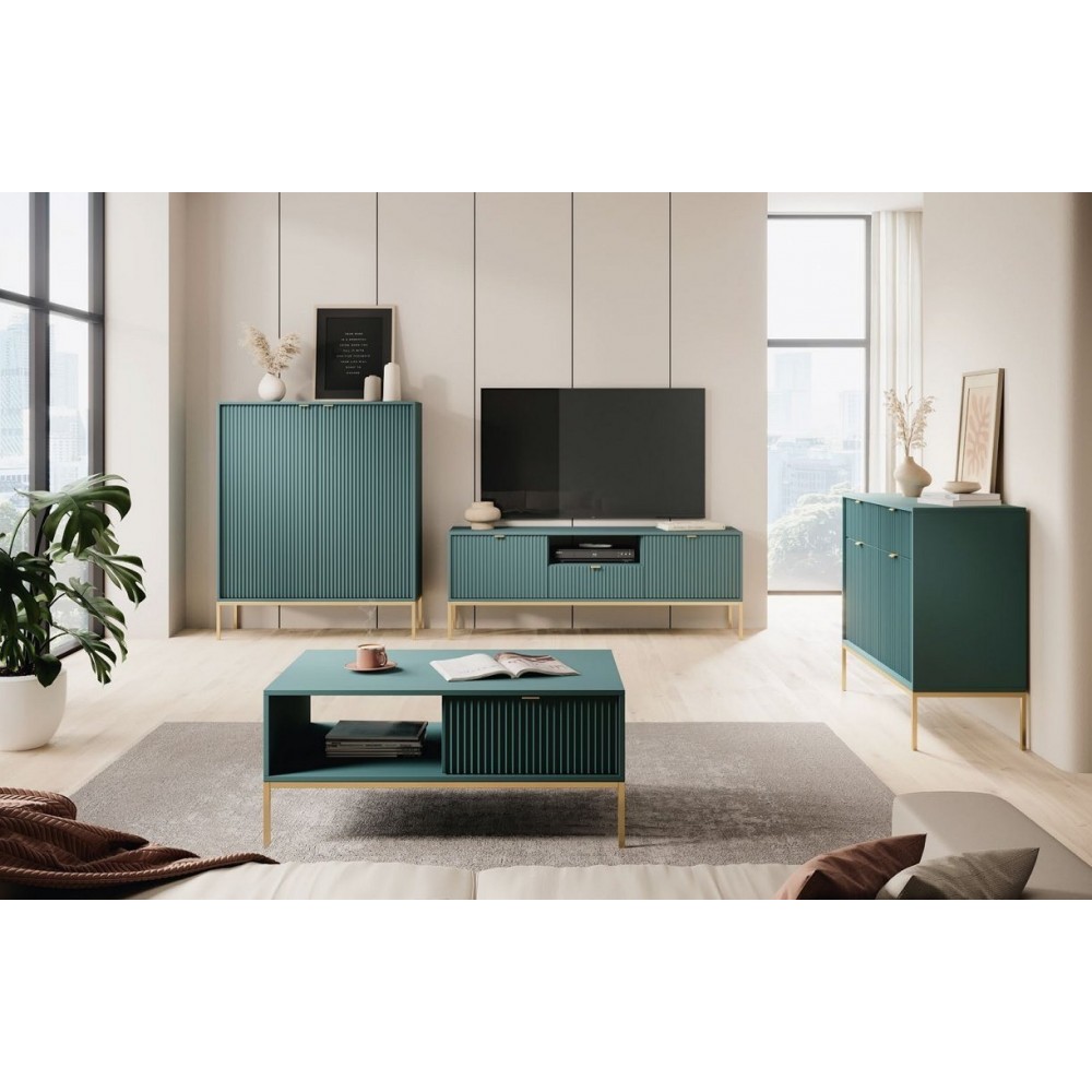 Тумба під телевізор Perfect Home Нова / Nova 2-дверна з 1 шухлядою і золотими ніжками RTV154 Лабрадор (PFH-091498)