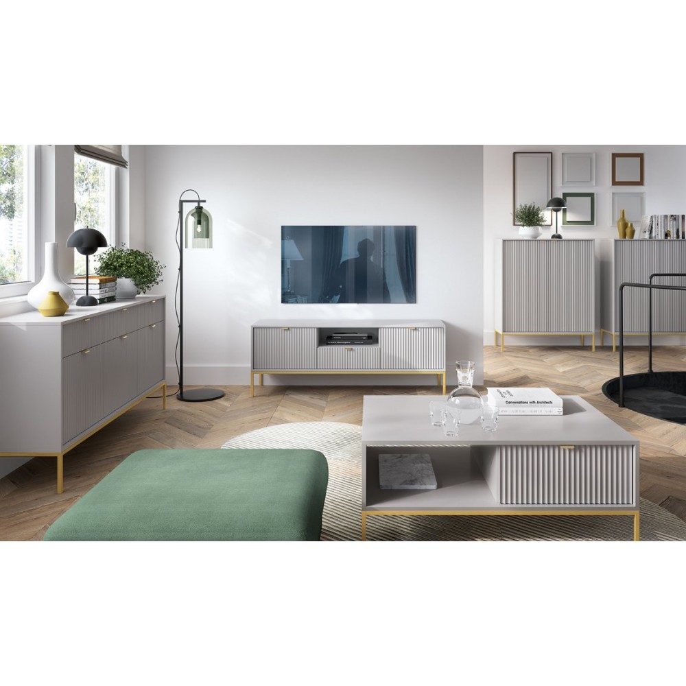 Стіл журнальний Perfect Home Нова / Nova з 2 шухлядами та золотими ніжками L104 Сірий (PFH-091252)
