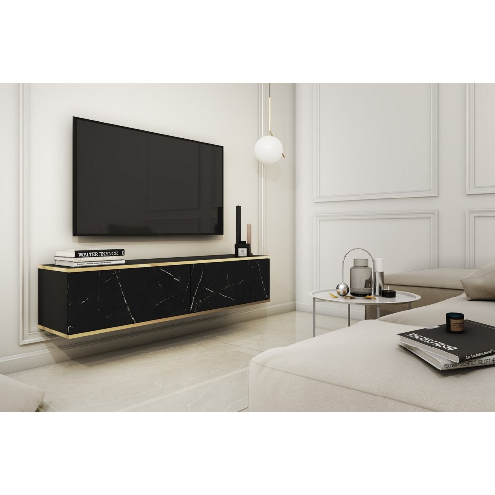 Тумба під телевізор навісна Perfect Home Оро / Oro 2-дверна RTV135 Чорний мармур роял (PFH-091358)