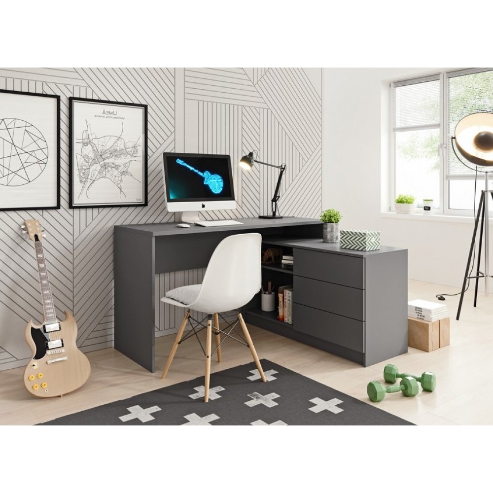 Стол офисный письменный Perfect Home Тео / Teo 3S/138 с 3 ящиками Графит (PFH-091166)