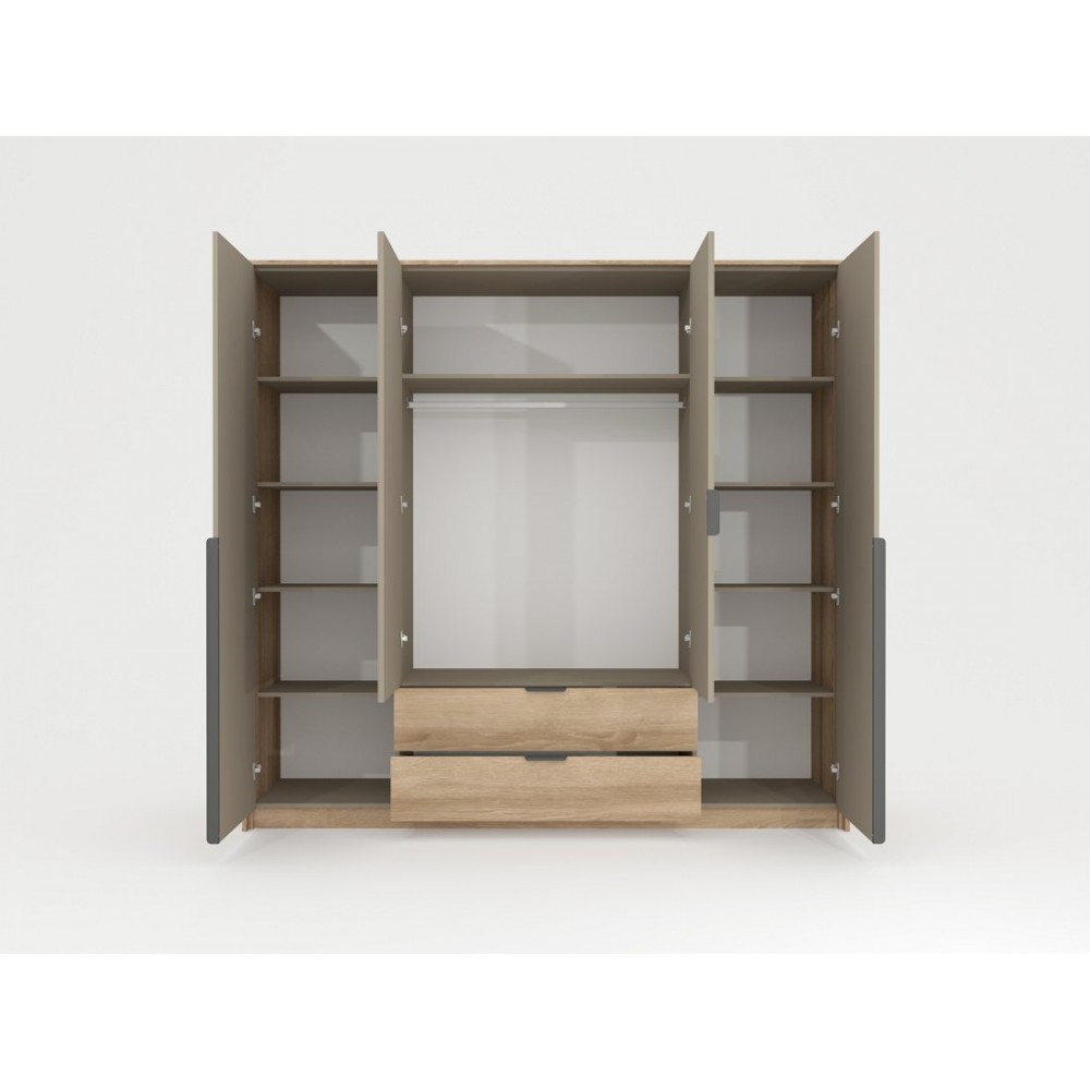 Шафа для одягу Perfect Home Летто / Letto 4D2S/220 4-дверна Дуб терра темний/сірий кам'яний (PFH-092039)