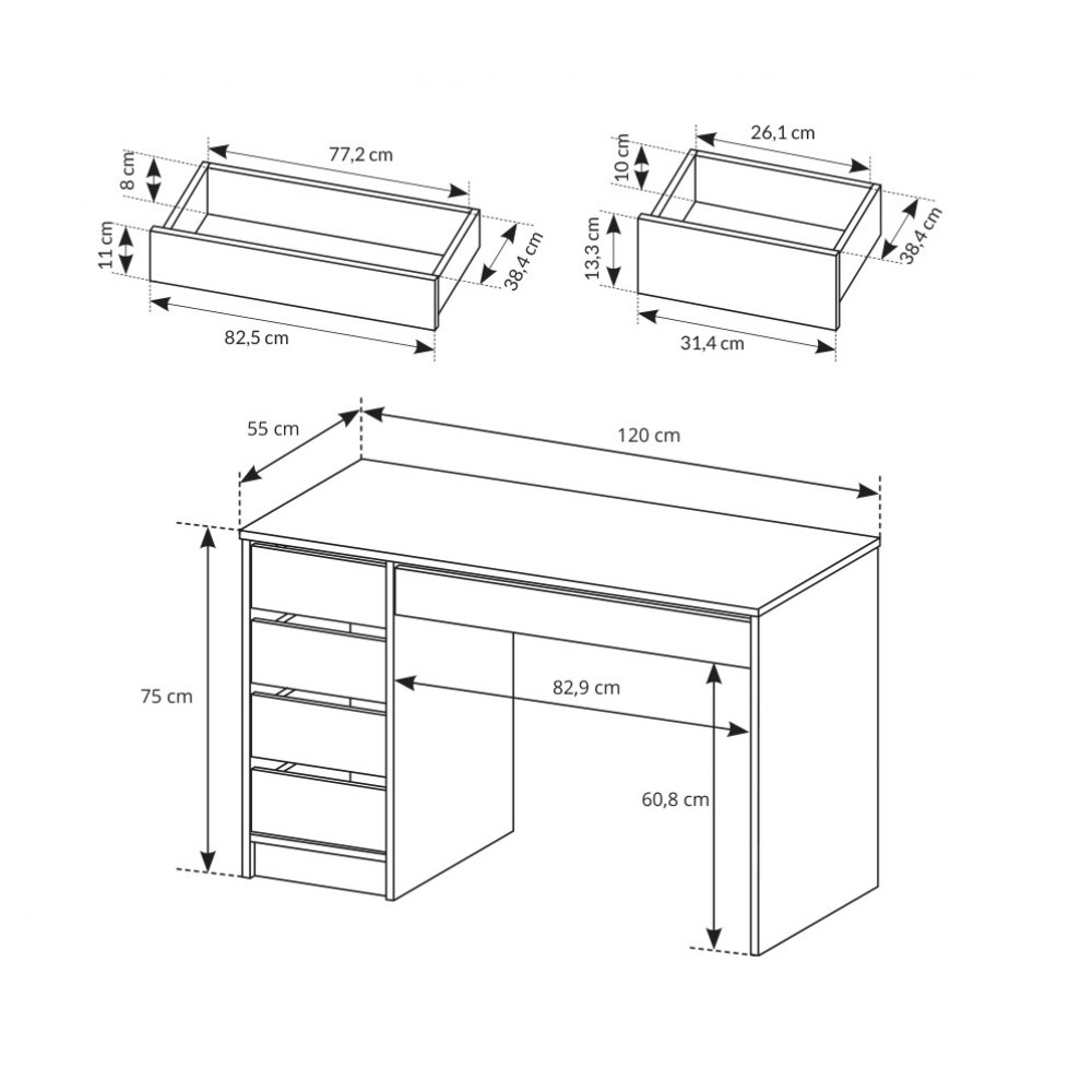 Стіл туалетний письмовий Perfect Home Ада / Ada 5S/120 з 5 шухлядами Антрацит (PFH-091308)