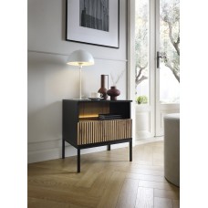 Тумба приліжкова з підсвіткою Perfect Home Сенто / Sento S54 з 1 шухлядою Чорний/дуб вотан (PFH-091484)