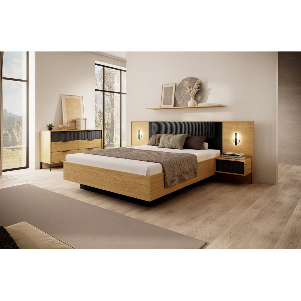 Ліжко (каркас) Perfect Home Балтик / Baltic 160 з м'яким ізголів'ям двоспальне Дуб балтик/чорний (PFH-091380)