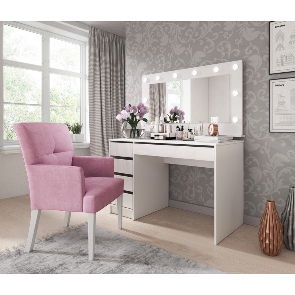 Стіл туалетний письмовий Perfect Home Ада / Ada 5S/120 з 5 шухядами Білий глянець (PFH-091306)
