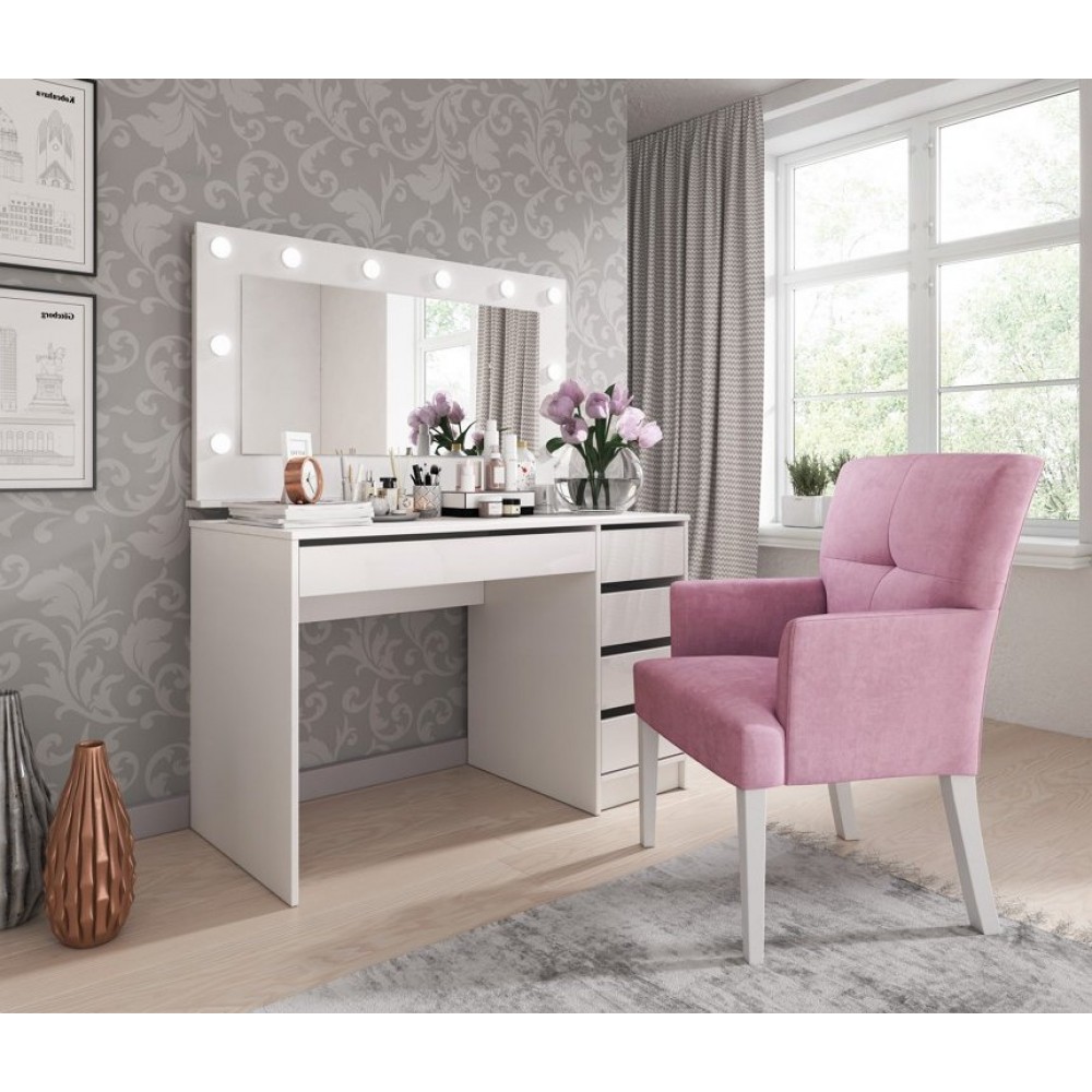 Стіл туалетний письмовий Perfect Home Ада / Ada 5S/120 з 5 шухядами Білий глянець (PFH-091306)