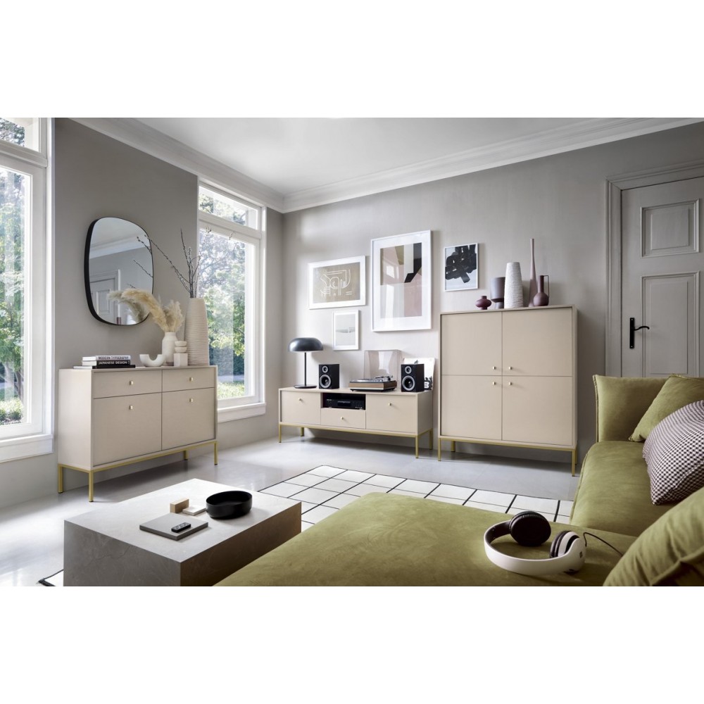 Комод високий Perfect Home Моно / Mono 4-дверний з золотими ніжками MK104 Беж пісочний (PFH-091203)