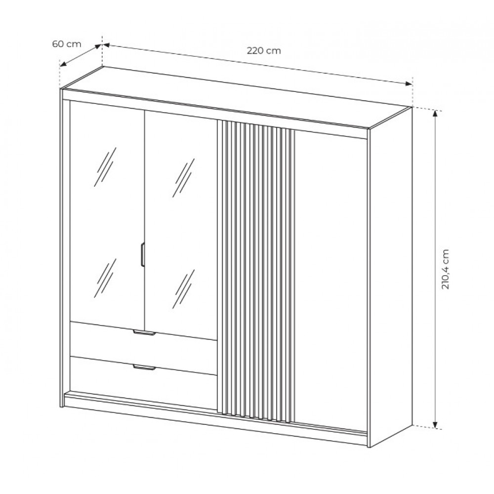 Шкаф полукупе Perfect Home Талли / Tally 4-дверный с зеркалом 4D2S/220 Дуб артизан/антрацит (PFH-091097)