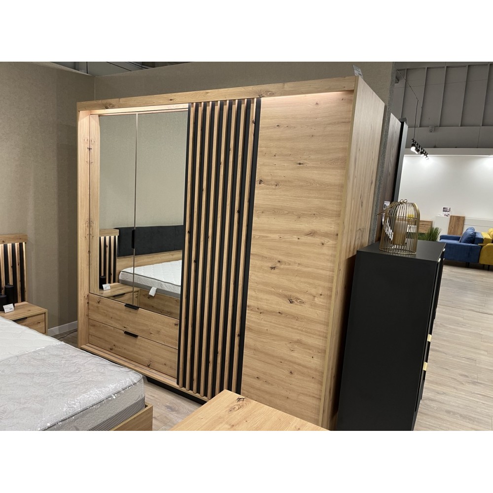 Шкаф полукупе Perfect Home Талли / Tally 4-дверный с зеркалом 4D2S/220 Дуб артизан/антрацит (PFH-091097)