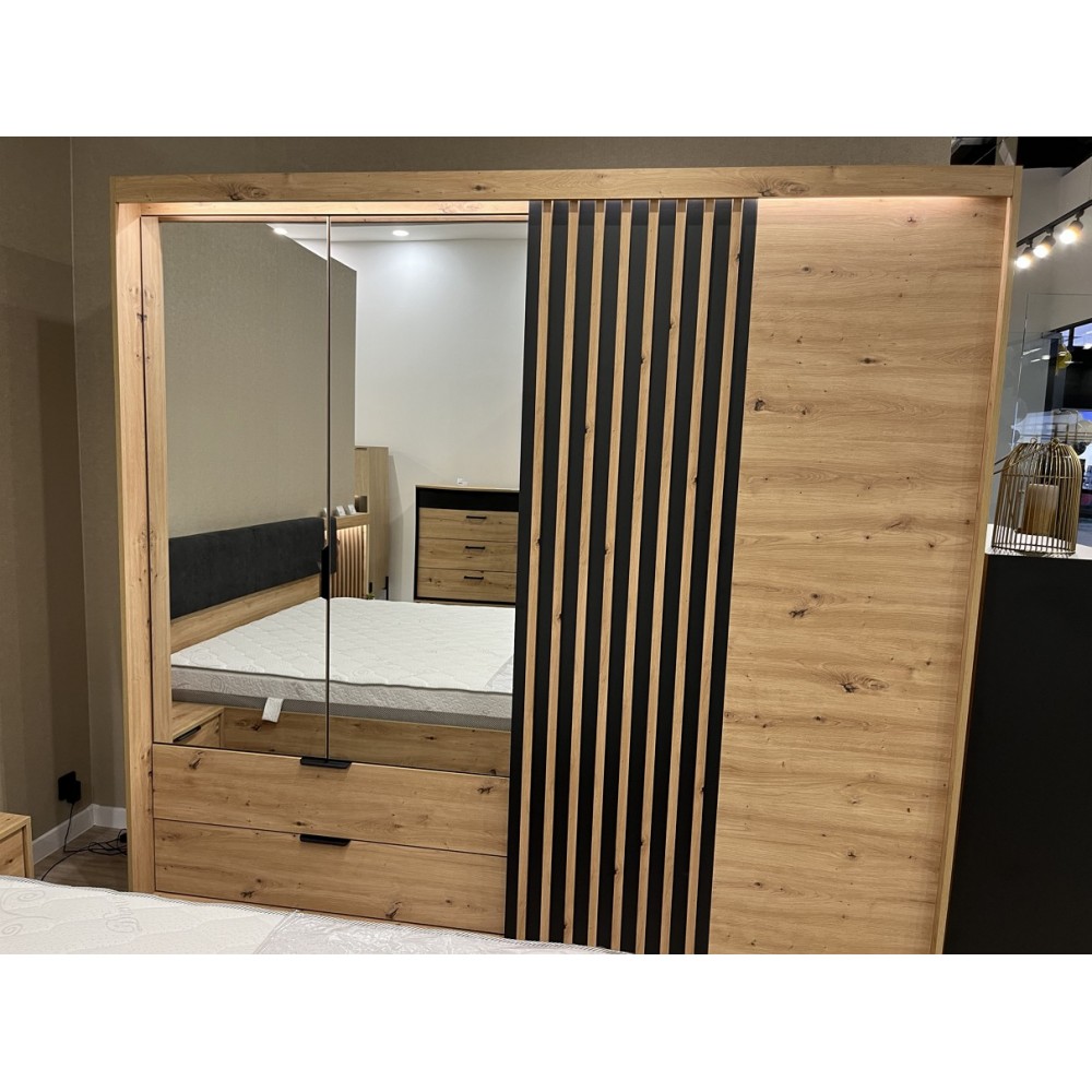 Шкаф полукупе Perfect Home Талли / Tally 4-дверный с зеркалом 4D2S/220 Дуб артизан/антрацит (PFH-091097)