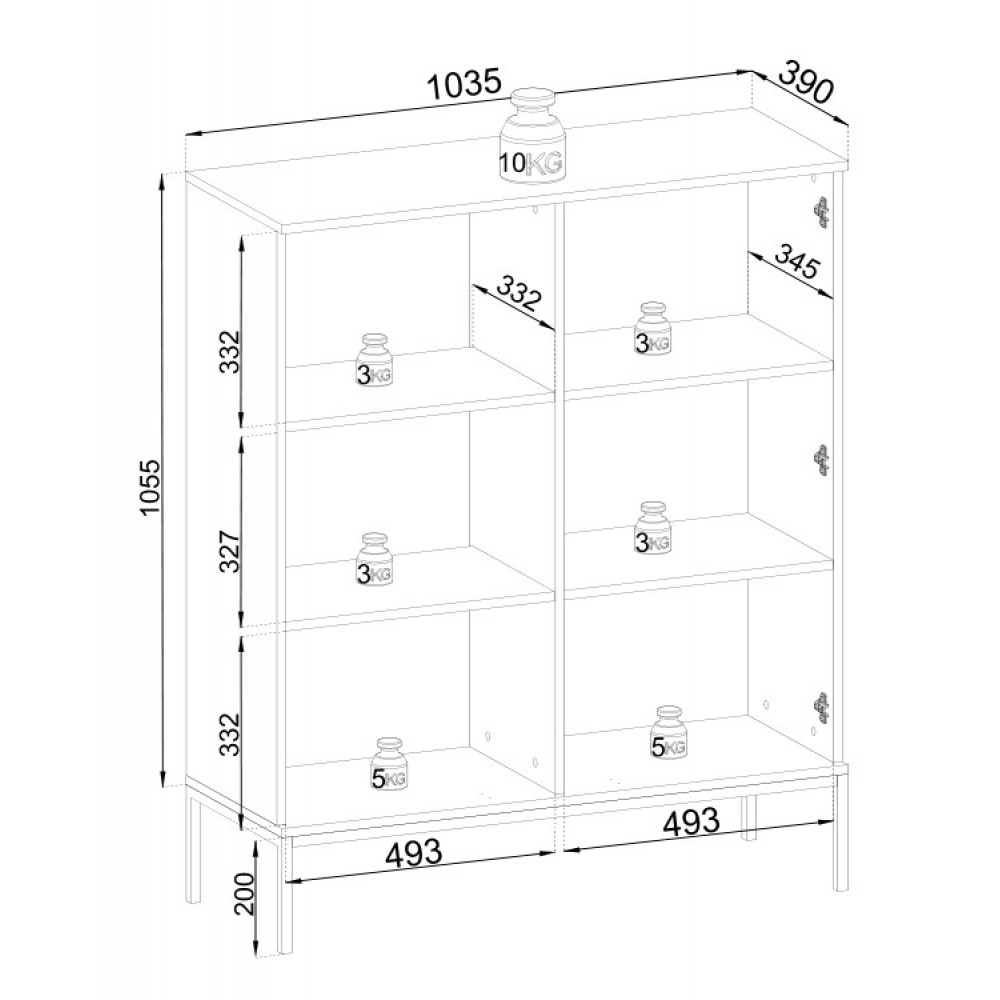 Витрина низкая с подсветкой Perfect Home Сенто / Sento WT104 2-дверная Черный/дуб один (PFH-091490)