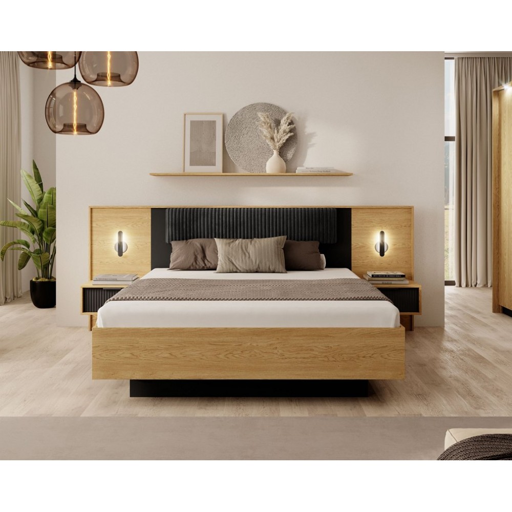 Тумби приліжкові 2 шт. Perfect Home Балтик / Baltic 1S/49 з 1 шухлядою та підсвіткою Дуб балтик/чорний (PFH-091378)