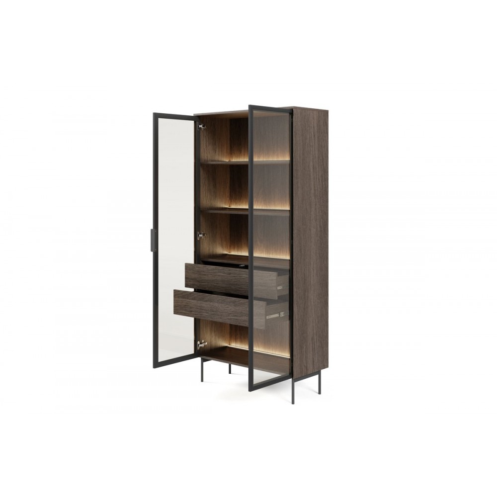 Витрина высокая с подсветкой Perfect Home Луми / Lumi 2D2S/91 2-дверная с 2 ящиками Дуб Дунин (PFH-091381)
