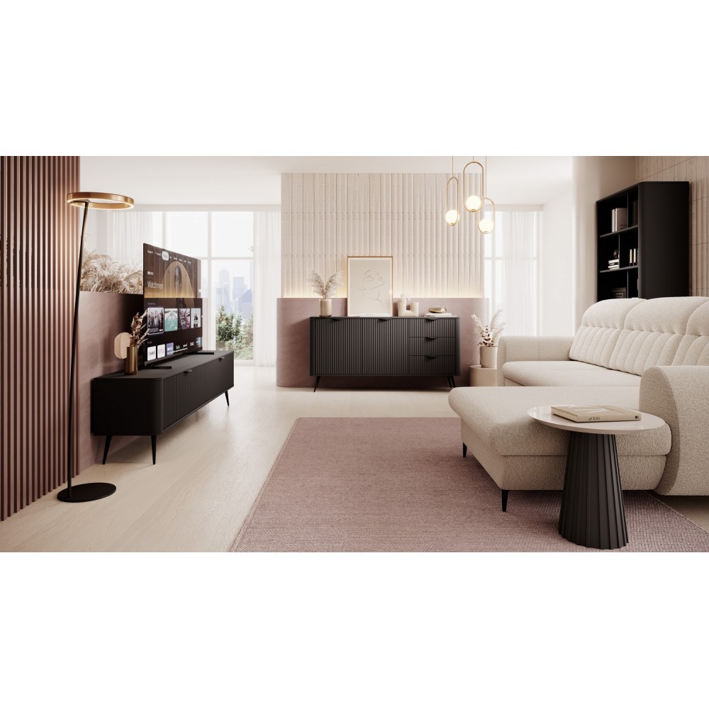 Тумба під телевізор Perfect Home Ланте / Lante 2-дверна з чорними ніжками 2D/200 Чорний (PFH-091122)