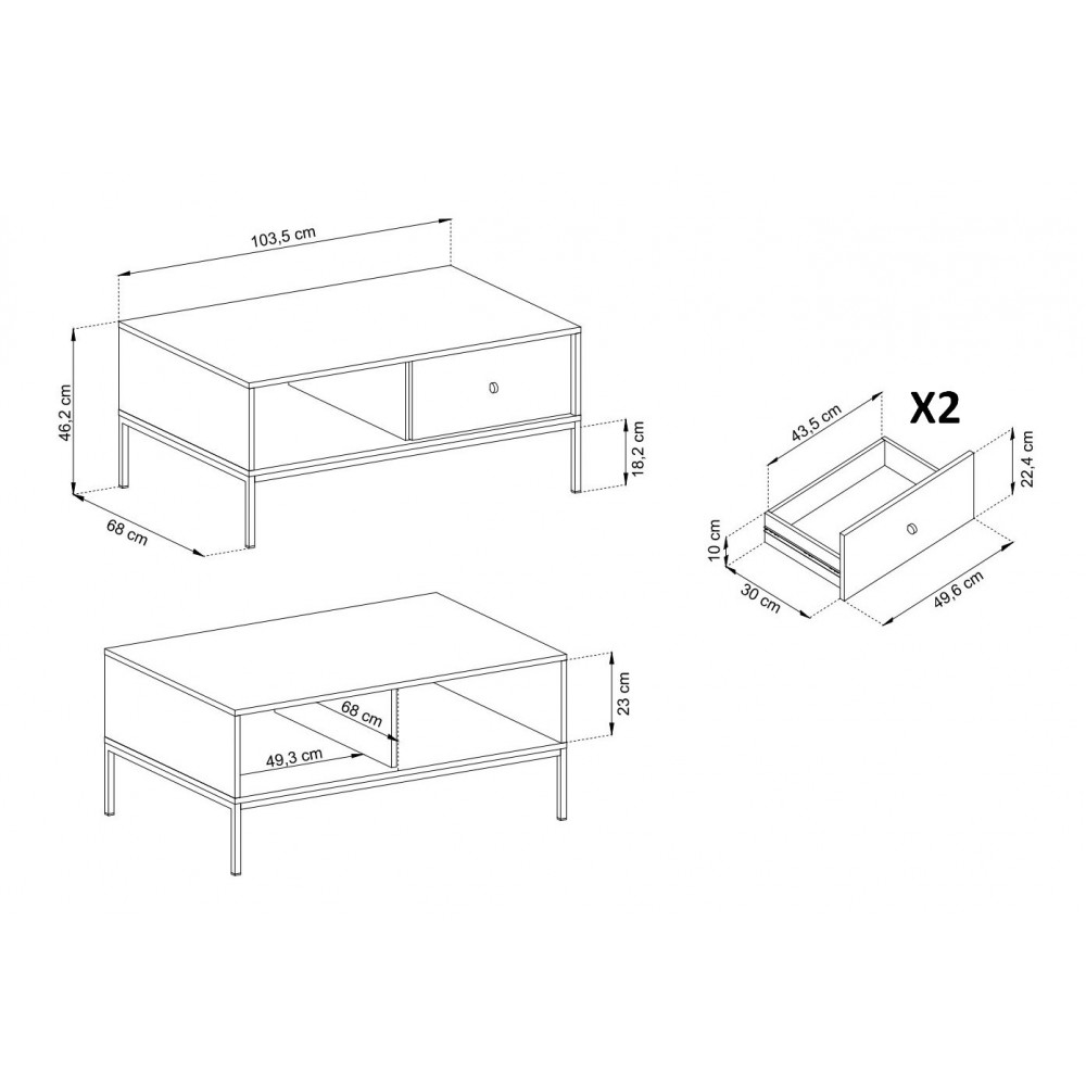 Стіл журнальний Perfect Home Моно / Mono з 2 шухлядами та золотими ніжками ML104 Беж пісочний (PFH-091211)