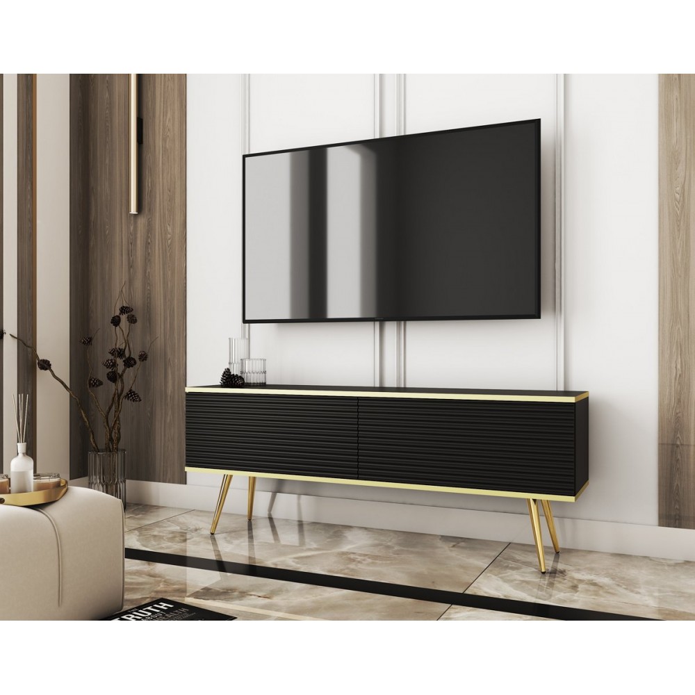 Тумба под телевизор Perfect Home Оро/Oro 2-дверная с золотыми ножками RTV135 MDF Черный (PFH-091332)